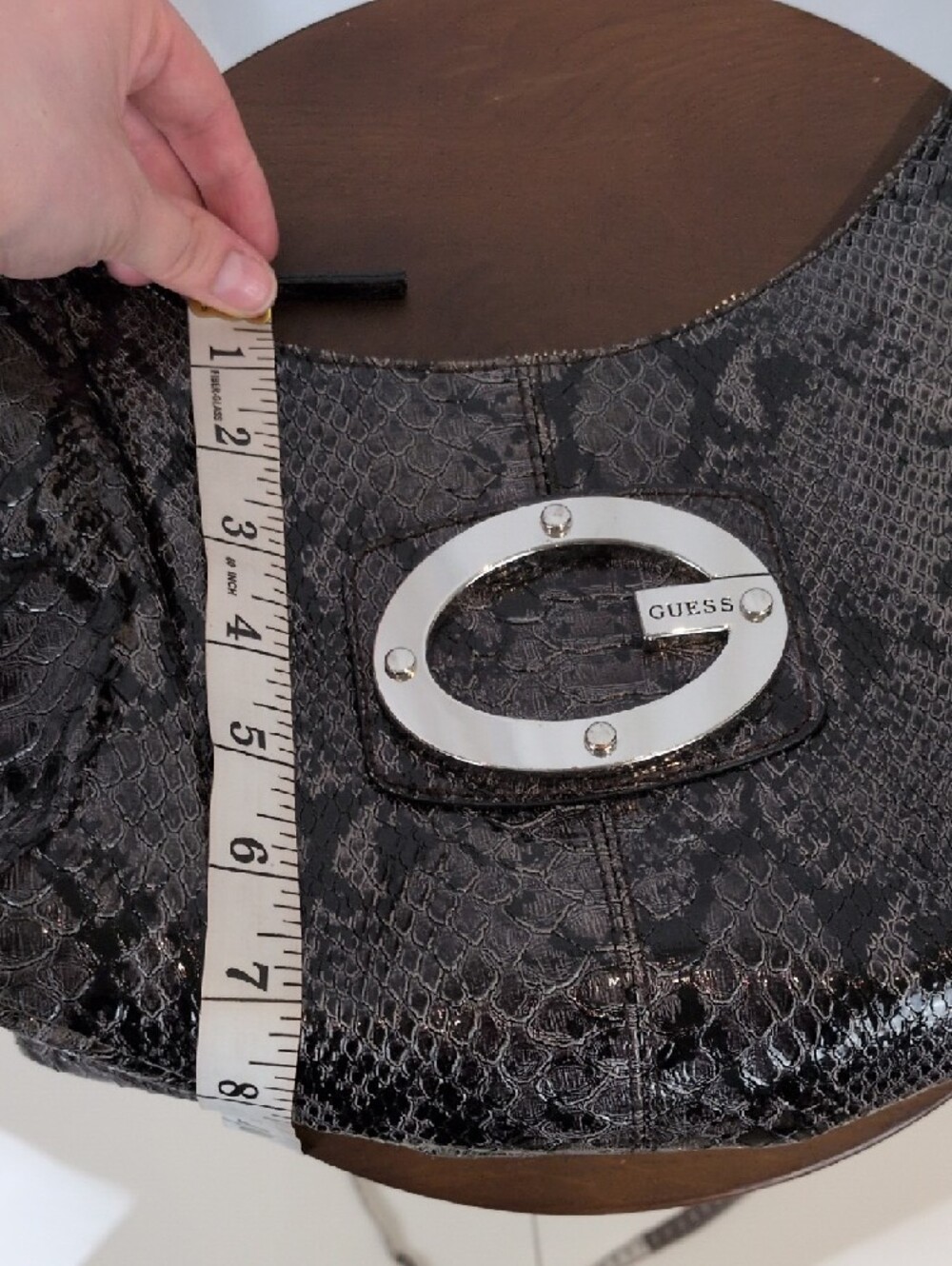 Vintage GUESS Black Snakeskin Shoulder Bag Y2K Hobo Bag - Picture 7 of 7